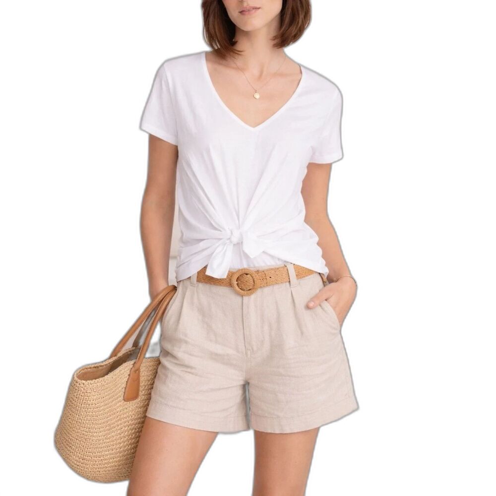 NWT Sezane Domingo Tee Size L White Cotton Tie Front Short Sleeve Top